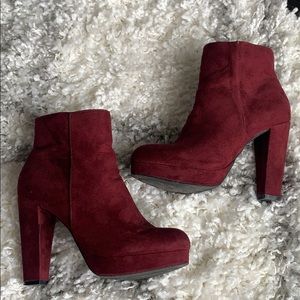 Burgundy Suede high heeled ankle boots